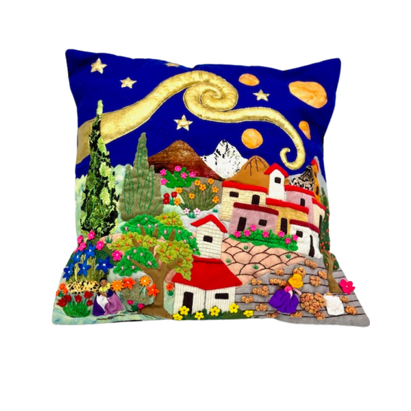 "Starry Starry Peruvian Night” arpillera pillow sham