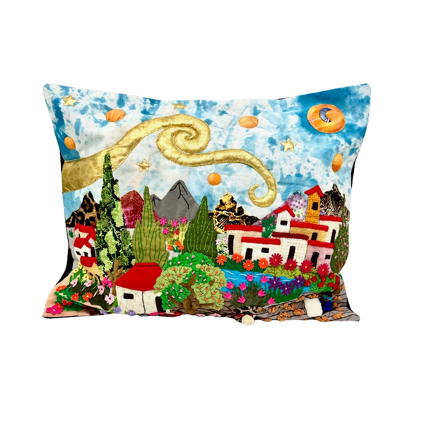 "Starry Starry Peruvian Night” arpillera pillow sham