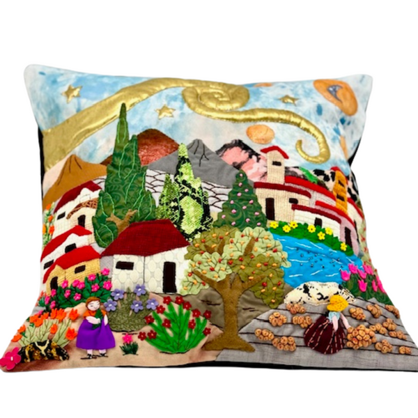 "Starry Starry Peruvian Night” arpillera pillow sham