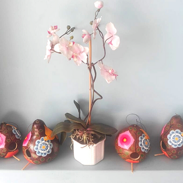 Floral Painted and Carving Gourd Birdhouse