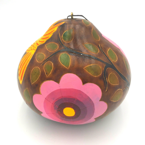 Floral Painted and Carving Gourd Birdhouse