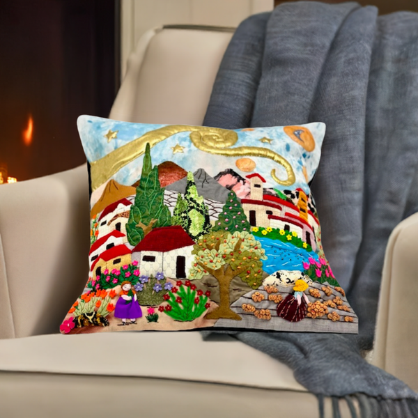 "Starry Starry Peruvian Night” arpillera pillow sham