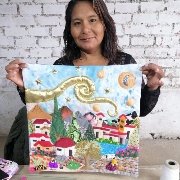 "Starry Starry Peruvian Night” arpillera pillow sham