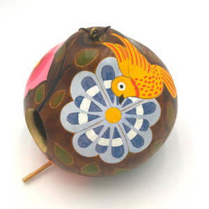 Floral Painted and Carving Gourd Birdhouse