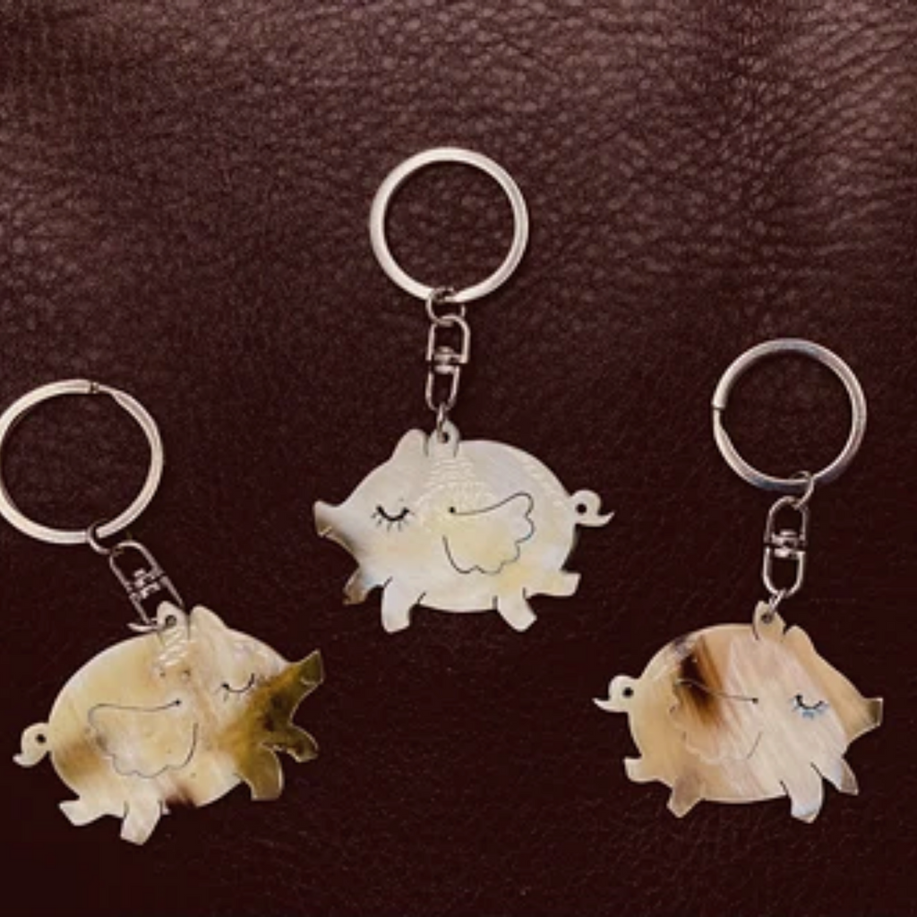 EclecticSkeptic Golden Flying Pig Flexible Keychain, Pigasus Easy Open Key Ring, Jasper When Pigs Fly Key Holder, Pig with Wings Keychain